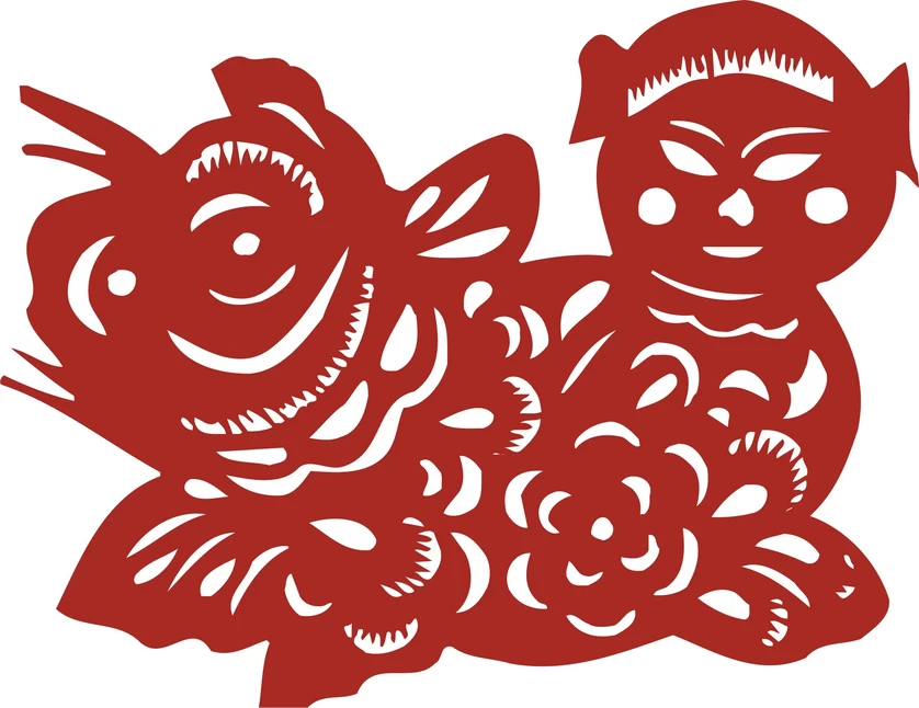 中国风中式传统喜庆民俗人物动物窗花剪纸插画边框AI矢量PNG素材【115】